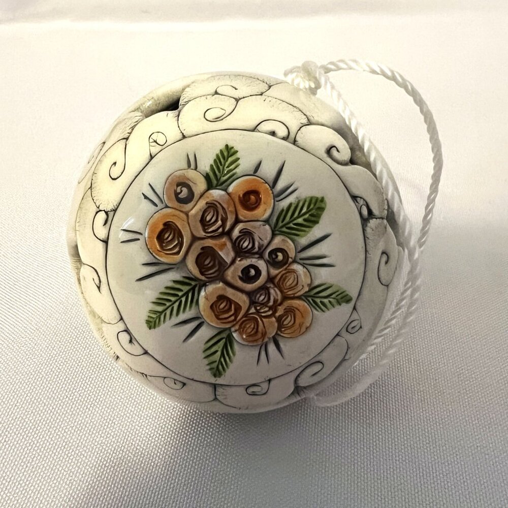 Handcrafted Croatian Ceramic Hanging Ornament with Raised Floral Design – Omiš